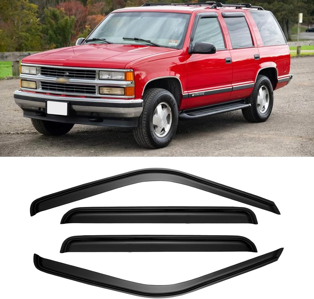 Window Visors for 1995-2000 Tahoe/Yukon, 1992-1999 Suburban, Chevy/GMC C/K 1500/2500/ 3500 for Crew Cab 1992-2000, Rain Guards Vent Deflector Shade Smoke for 1999-2000 Escalade, Tape-On, 4PCS