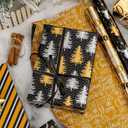 2 x Garbendy Black Gold Foil Christmas Wrapping Paper Roll - Mini Roll - 17 inch X 120 inch Per roll - Reversible 3 Different Design with Glitter Metallic Foil Shine (42.5 sq.ft.ttl)