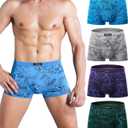 wirarpa Men's Breathable Modal Microfiber Trunks Underwear Covered Band Multipack (Large, 1401-4p-print Design)