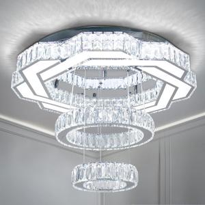 22.5" Crystal Chandeliers Living Room Modern Chandelier Crystal Ceiling Light LED 2 Rings Pendant Light Flush Mount Chandelier for Bedroom Dining Room Entryway (Cool White), Large