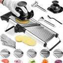 Adjustable Mandoline Slicer for Kitchen, stainless Mandolin Food SlicerPotato/Tomato/Carrot/Vegetable/Fruit/Onion Cutterwith Vegetable Peeler, Corn Peeler, Cut Resistant Gloves, Cleaning Brush.