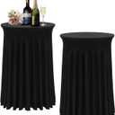 BDDC Cocktail Table Covers - 2 Pack 32"x 43" Black Cocktail Table Tablecloth with Natural Wavy Round Skirt for Bar Wedding Party Banquet