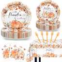 Little Pumpkin Baby Shower Decorations: Maple Leaves Bow Fall Baby Shower Plates and Napkins Tablecloth A Little Pumpkin Is on The Way Party Supplies Serve 24