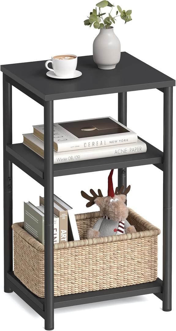 VASAGLE Side Table, Small End Table, Tall Nightstand for Living Room, Bedroom, Office, Bathroom, Classic Black ULET273B16