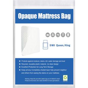 [2-Pack 5-Mil] HOMEIDEAS Mattress Bag (Queen/King) for Moving and Storage Opaque Mattress Disposal Bag - Heavy Duty & Tear Resistant
