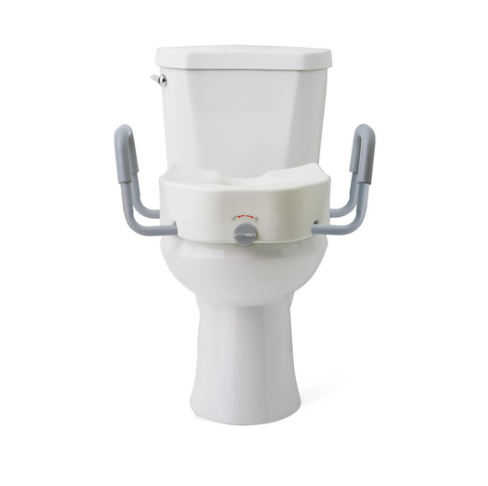 Medline 5" Raised Locking Toilet Seat, With Arms, 400 lb. Weight Capacity, Fits Most Elongated Seats