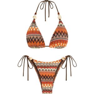 ZAFUL Women's Bikini Sets Beads Triangle Swimsuits 2 Piece String High Cut Cheeky Bathing Suits, S