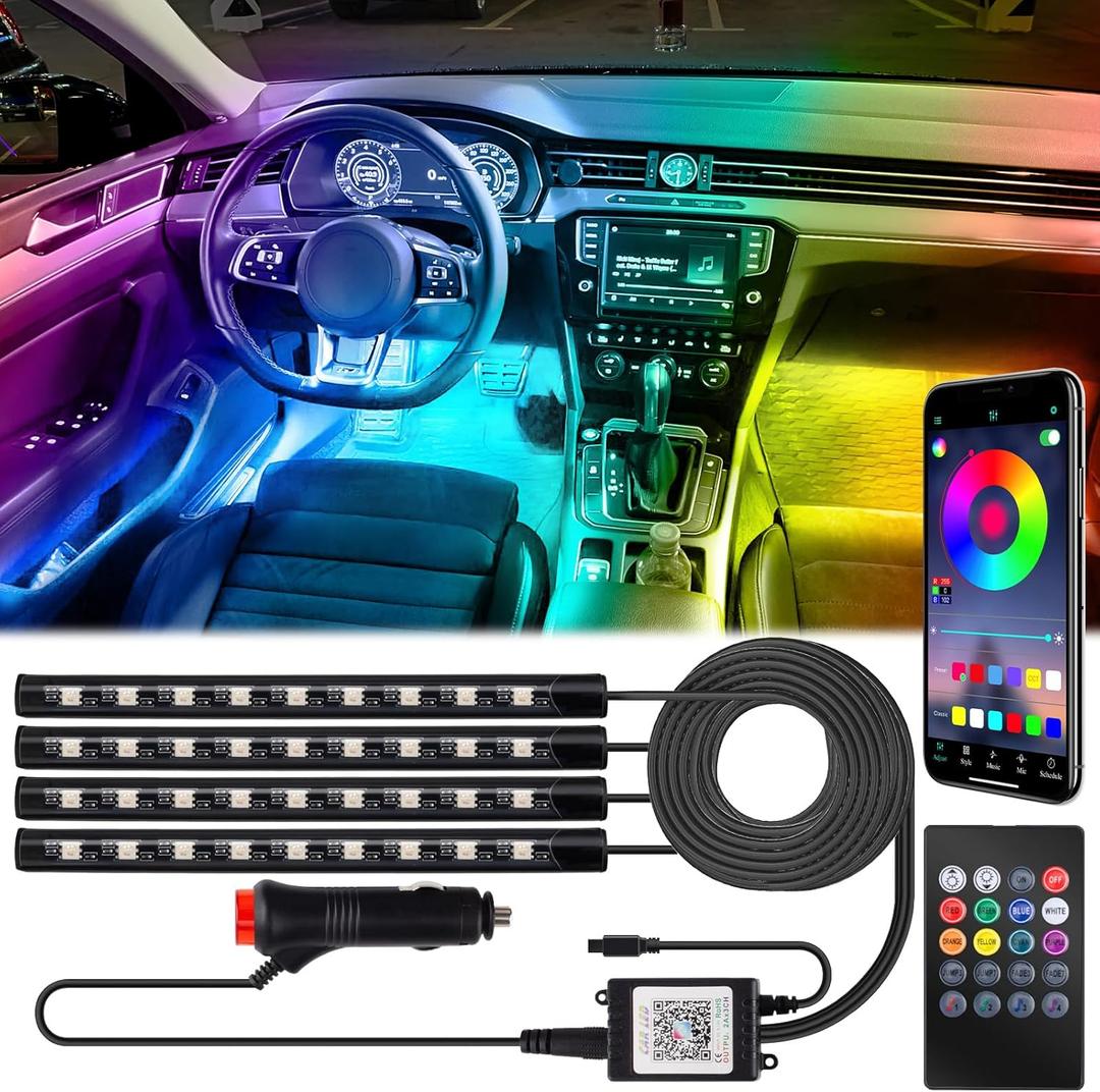 Car Interior Lights, 12V LED Strip Lights with Cigarette Lighter Adapter, Ambient Lighting Car Accessories, App & Remote Control Music Sync Color Change Lights for Truck Car Decor (36LED Beads)