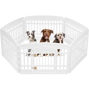 IRIS USA 24" 6-Panel Pet Dog Puppy Playpen with Door, For Puppy Small Dogs Keep Pets Secure Easy Assemble Easy Storing Customizable Non-Skid Rubber Feet, White (24" H)