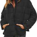 Muchpow Women's Lightweight Down Coat Long Sleeve Full Zipper Oversized Packable Short Puffer Jackets (Medium, Black)