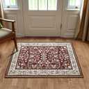 Softlife Washable Area Rug for Entryway, Non-Slip 2x3 Small Rugs for Hallways, Vintage Throw Front Door Mat for Entry, Oriental Modern Print Carpets Rubber Backing, Maroon and Beige