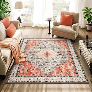 Istana Rugs 3x5 - Red & Teal 3x5 Washable Rug - Kid & Pet Friendly Dining Room Rug for Under Table - Non Shedding Foldable Non Slip Area Rug - Eco-Friendly Materials for Red Teal Rugs