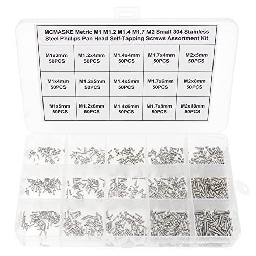 MCMASKE Metric M1 M1.2 M1.4 M1.7 M2 Stainless Steel Phillips Pan Head Self-Tapping Screws Assortment Kit Missing Pieces