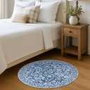 Blue and White Round Rug 3 Ft Rugs for Entryway Washable Circle Entrance Rug Non Slip Round Doormat Indoor Printed Faux Wool Round Front Door Mat Floor Carpet for Backdoor, Bedroom