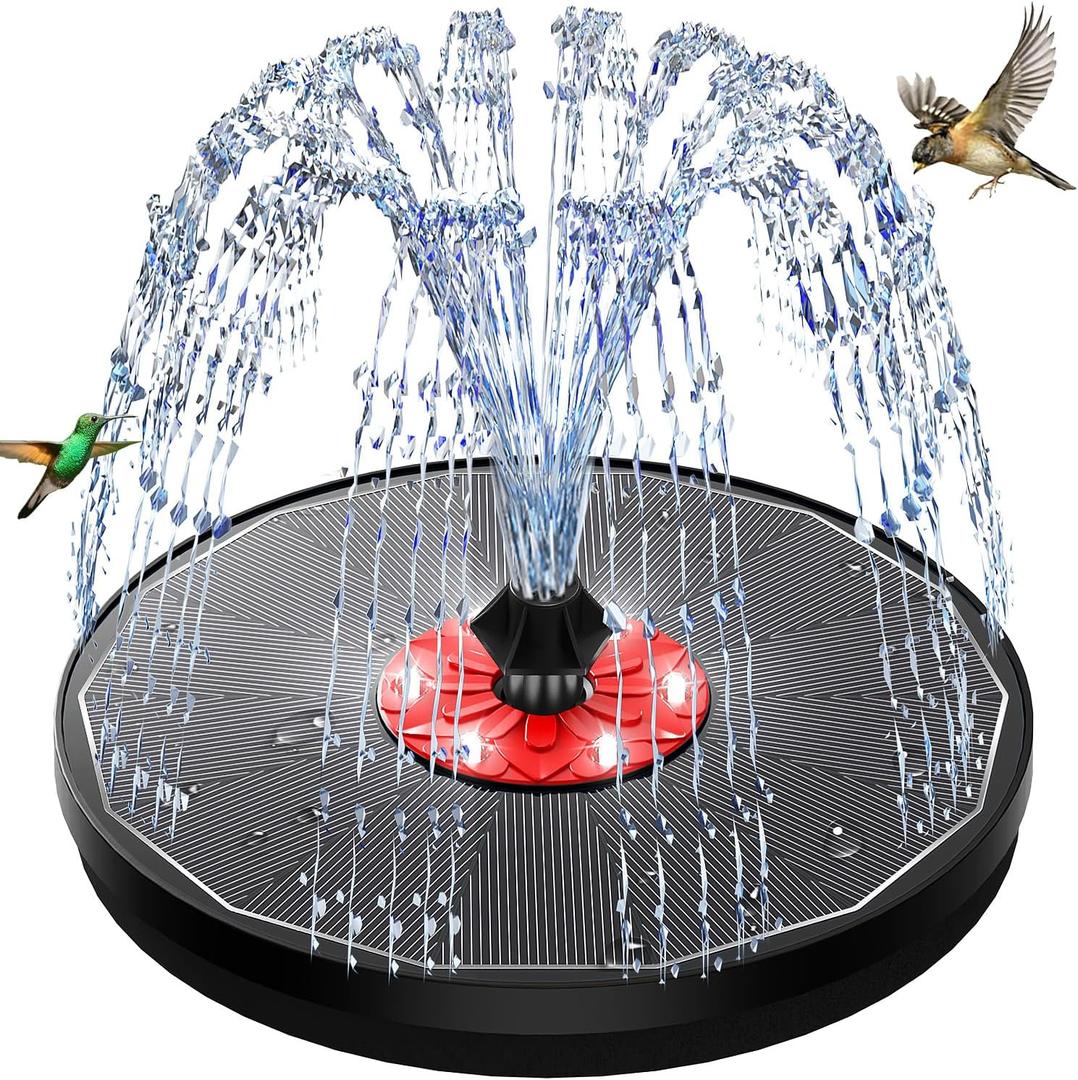 Solar Bird Bath Fountain,Upgrade 3.5W Glass Panel Solar Fountain with 2200mAh Backup Battery, White LED Lights, 8 Spray Modes, 4 Fixed Rods for Garden, Pond, Pool,Patio Outdoor Water Feature