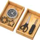 Bamboo Kitchen Drawer Organizer,Stackable Silverware Tray Utensil Organizer Cutlery Holder for Kitchen,Wooden Storage Box for Bathroom, Multi-Use Storage Bins Boxs Dividers for Office(9x6x2.5 inch