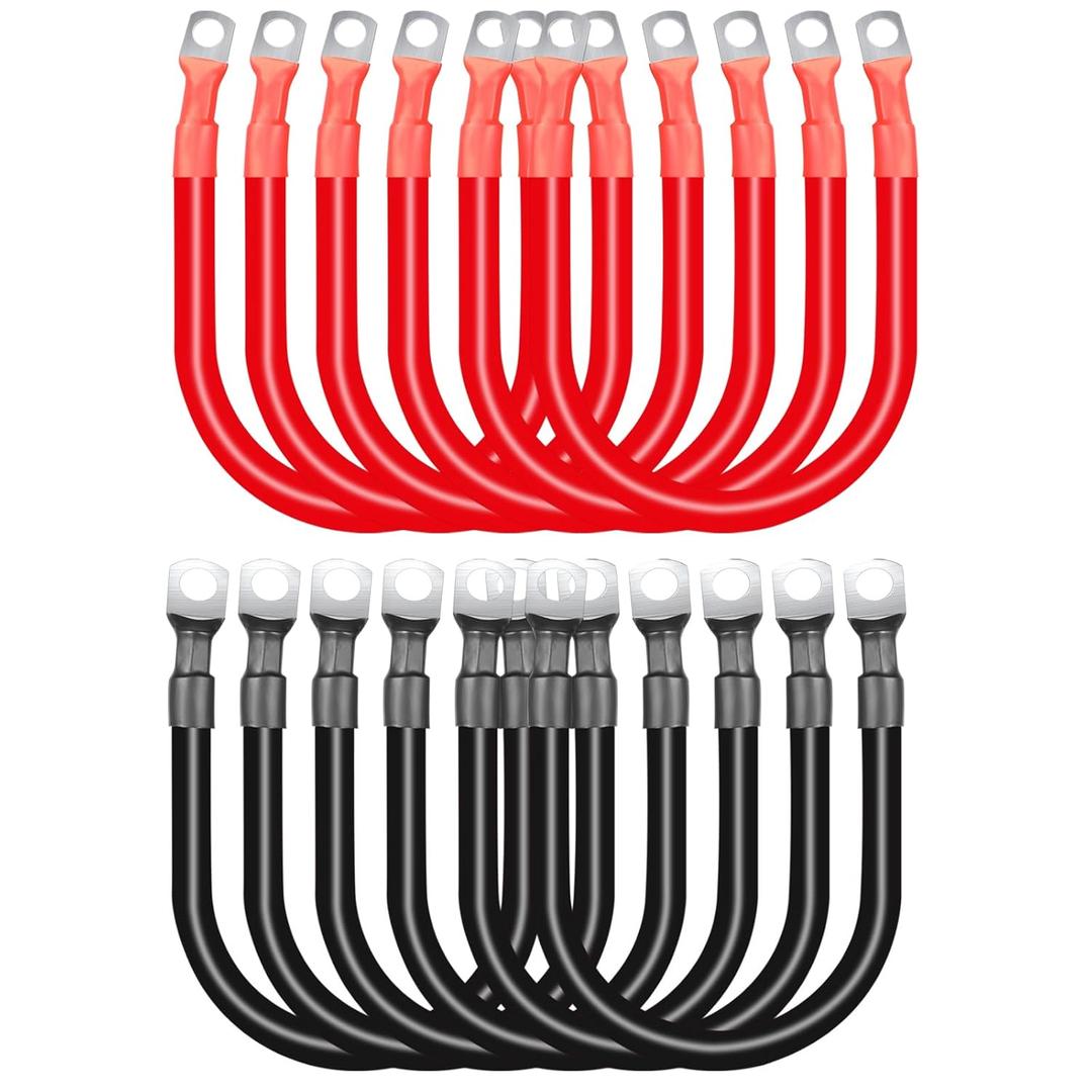 12Pcs 2AWG Battery Cable with 3/8'' M10 Lug Terminals 6-inch Cables Set Tinned Copper Power Inverter Wire Set for Solar, RV, Car, Motorcycle (6 Red +6 Black Cable)