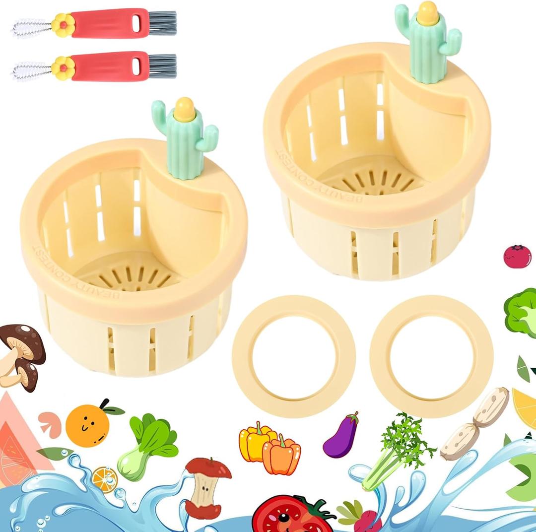 Upgraded Automatic Pressing Sink Filter, Cactus Sink Strainer, Kitchen Waste Collector Filter, Kitchen Accessories Sink Drain Stopper, and Cleaning Brush (2, Yellow2pcs+2Brush)