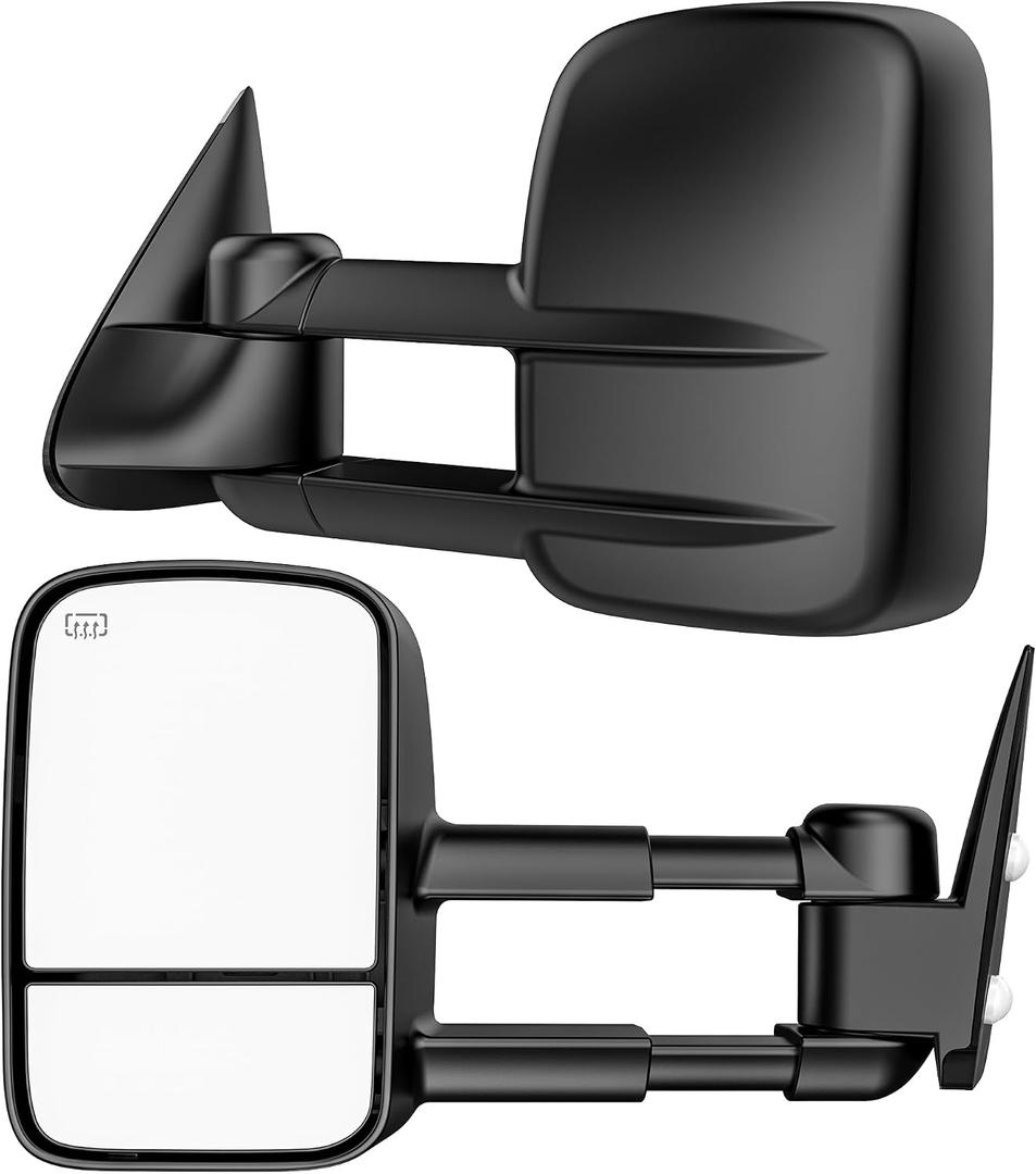 Heated Tow Mirrors Compatible with 1999-2002 Chevy Silverado & GMC Sierra 1500 2500 3500 HD, Tahoe Suburban Avalanche Yukon Denali, Folding Extended Trailer Towing Side Mirrors, Large