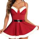 RSLOVE Christmas Lingerie for Women Sexy Lingerie Set Babydoll Chemise Santa Sleepwear Red M