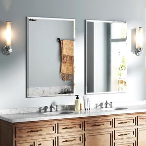 Chende 2 Packs Large Bathroom Wall Mirror, 24"x36" Frameless Beveled Mirror, Rectangular Wall Mounted Mirror, Vertical/Horizontal Mirror