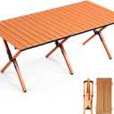 Suzile 1 Pack 4FT Folding Camping Table, Roll Up Portable Camp Table with Carry Bag, Low Collapsible Lightweight Aluminum Outdoor for Camping, Picnic, Beach, Patio, Kitchen (Nut Brown), 45.7 x 23.6 x 17.7 inches
