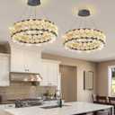 Crystal Chandeliers Modern Rings Pendant Light LED Dimmable Ceiling Light for Bedroom Dinning Room Kitchen Black