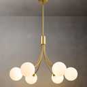 Mid Century Modern Sputnik Chandelier: 6 Light Gold Fixture For Dining Room | Milk White Glass Globe Entryway Foyer Living Room Chandelier, Farmhouse Hanging Pendant Light For Kitchen Island Over Table