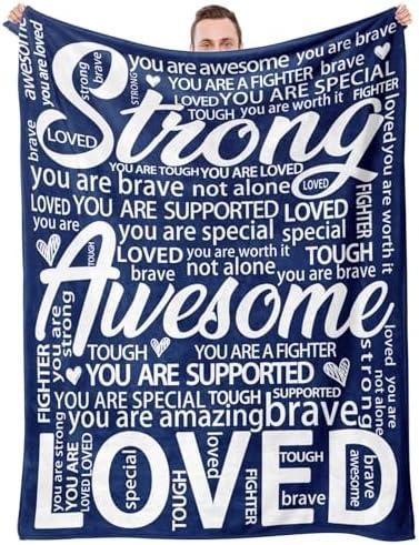Get Well Gifts for Women or Men, Inspirational Blanket for Her Him, Cancer Care Gifts for Women, Sympathy Gift, Thinking of You Gift for Mom, Dad, Friend, Sister - Blue Hug Blanket 60'' x 50''
