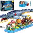 Mosasaurus Building Set with LED Light, 1219 PCS Movable Ocean Animal Building Block Toy with Nautiluses Jellyfish Squid Coral Reef, Ancient Reptile Home Decor Gift for Adults Teens Boys 12+