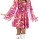 fun shack 70s Fancy Dress Women, Hippy Fancy Dress for Women, Womens Hippie Costume, Gogo Girl Costume Women (Large)