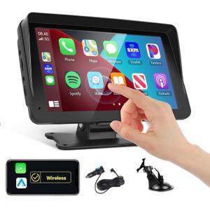 Podofo Portable Car Stereo Wireless Carplay Android Auto,7 Inch Touch Screen Car Radio with Bluetooth Hands-Free/Mirror Link/Maps Navigation/Voice Control/TF Card/AUX,for Cars, Trucks, SUVs