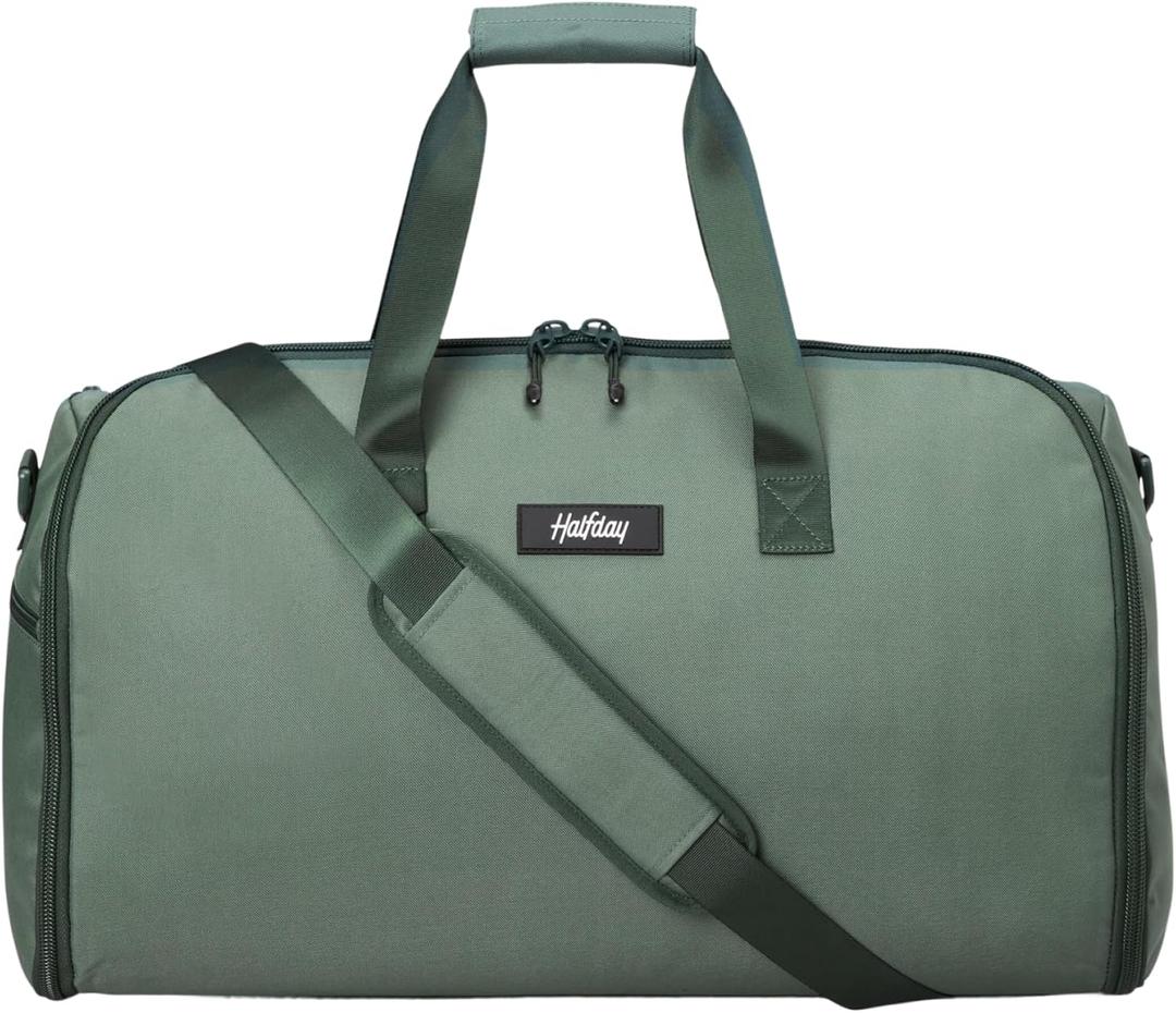 Halfday Convertible 2-in-1 Garment Duffel Weekender Bag 40L: Wrinkle-Free Travel (Hanging Suit Compartment, Shoe Pockets, Trolley Sleeve), Durable & Water-Resistant Carry-on, Cactus