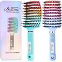 Boar Bristle Hair Brush, Curved Vented Detangler Brush Faster Blow Drying, Paddle Detangling Brush for Women Men Kids Wet Dry Long Curly Thick Straight Hair, Make Hair Shiny and Healthier(Green+Blue)