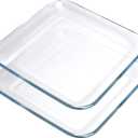 FOYO Oven Basics Glass Plate Set, Square Tempered Glass Serving Plates Pie Plate Salad Plates - 10" Diameter (Set of 2)