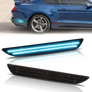 Rear Fender LED Side Marker Lights for Fo-rd Mus-tang GT 2015-2023, Mus-tang Smoked Lens Side Bumper Marker Lamps, [Ultra-Bright] Ice Blue LED Side Markers Turn Signal Lights, 2 PCS