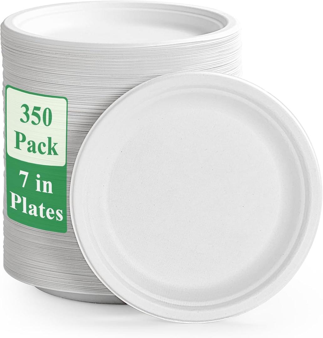 Vplus 350 Pack Paper Plates 7 inch 100% Compostable, Heavy-Duty ...