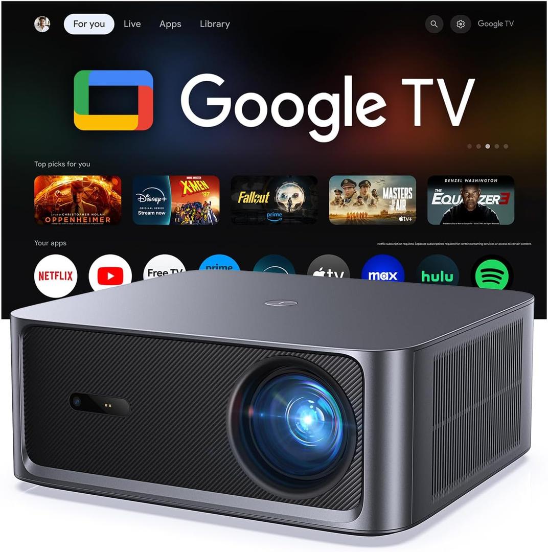 HAPPRUN 3000 ANSI Lumens Outdoor Projector with Official Google TV, 4K Supported Smart Movie Projector, Dolby Audio, Auto Focus & Keystone, WiFi 6 and Bluetooth for Indoor & Outdoor Movies,Black