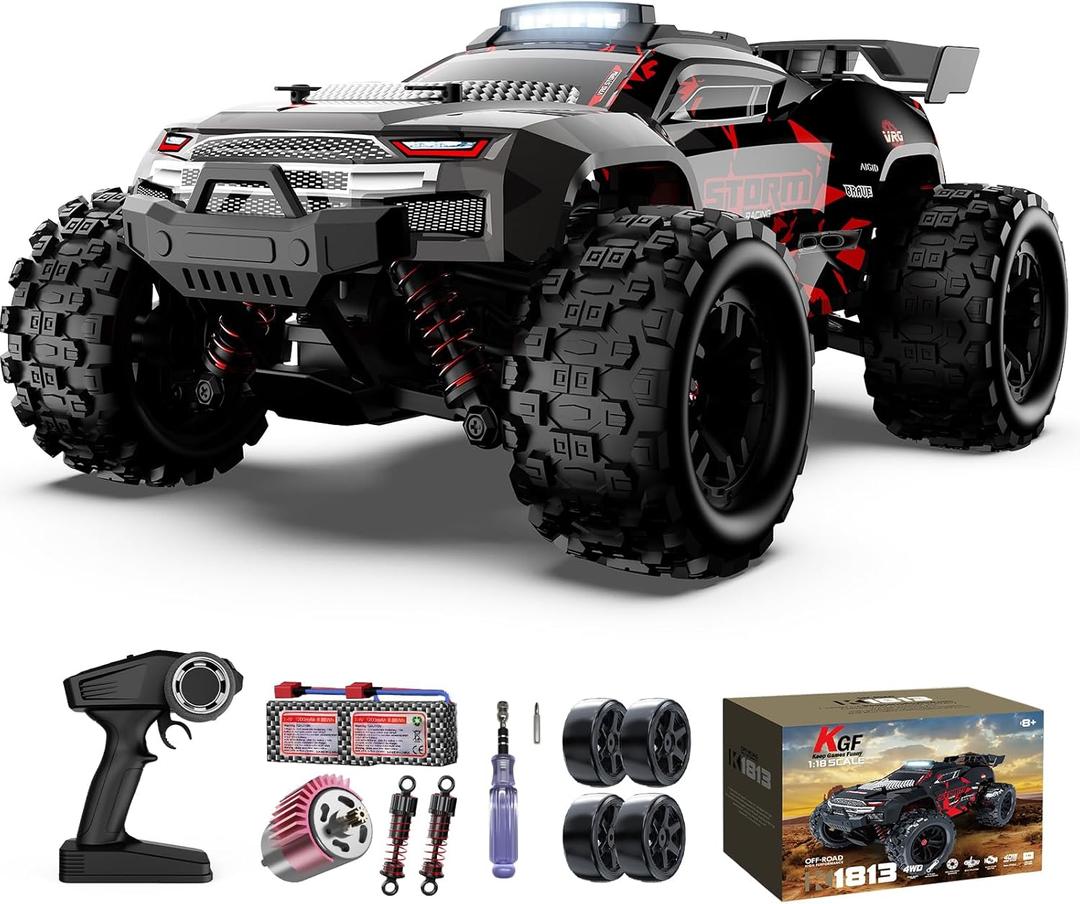 KGF 1:18 Scale All Terrain RC Cars, 40km/h High Speed Remote Control Car, 2.4Ghz RC Car Toys Gifts for Kids and Adults, 4WD Electric Vehicle with 2 Rechargeable Batteries, Off Road Monster Truck (Red)