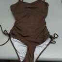 Zando Ribbed One Piece Swimsuit Women Tummy Control Swim Suits for Women Sexy Tie Side High Cut Bathing Suit Swimwear (4-6, Brown)