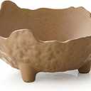 Fruit Bowl for Kitchen Counter, Porcelain Decorative Bowl for Home Dcor Modern Pedestal Bowl with 3-Legs Large Centerpiece Bowl for Breads, Nuts, Brown (9 inch)