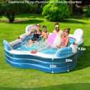 QPAU Inflatable Swimming Pool, Full-Sized Blow Up Pool with Seats and Backrests, Kiddie Pool for Outdoor & Backyard, for Family Summer Time Fun, Clear Blue
