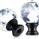 Mudder 2 Pieces Crystal Lamp Finial Cap Knob Screw Topper Clear Finial with Polished Chrome Base 1-3/4 Inches Diamond Knob for Lamp Shade Decorations(Black Base)