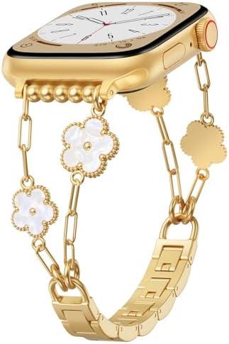 QINGQING Bracelet Compatible for Apple Watch Series 10/9/8/7/SE/6/5/4/3/SE, Women Fashion Jewelry Dressy Apple Watch Band Chain, Gold, 38/40/41/42mm（Series 10