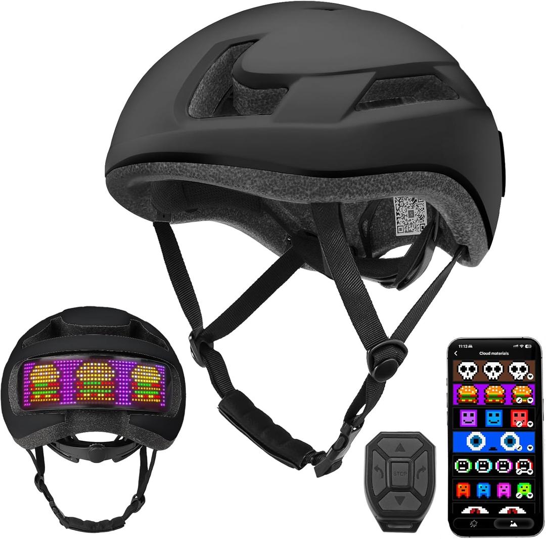 Smart LED Bike Helmet,App Control with Programmable Bicycle Helmet Back Taillight Screen, USB Rechargeable Lights, Turn Signals, DIY Display, Waterproof, Speedometer, for Men/Women Adults & Teens (Black)