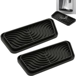 2 Pack Silicone Refrigerator Drip Tray Mat, Cuttable Drip Catcher Pan for Whirlpool, GE, Samsung Fridge Water Dispenser, Anti-Spill Protector Liner (Black)