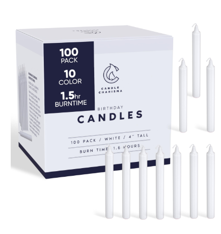 Candle Charisma 50 White Spell Candles - 4." Unscented Paraffin Chime Candles, Smokeless & Dripless, Colored Candles, 1.5 Hours Burn Time 0.4" Thick Taper Candles for Rituals, Witchcraft and Parties