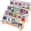 Trading Card Display Stand, 4-Tier Wooden Card Holder for Graded Sports and TCG Cards Tabletop Display Holder Compatible with PSA, CGC, BGS Slabs, Solid Wood Shelf Stand for Card Collection & Show