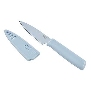 Kuhn Rikon Colori Non-Stick Straight Paring Knife with Safety Sheath, 4 inch/10.16 cm Blade, Light Blue