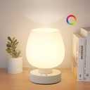 KARTOOSH Cordless Touch Bedside Table Lamp, Rechargeable Battery Operated Desk Lamps with 8 RGB Colors, Dimmable Small Glass Nightstand Light for Living Room Bedroom Kitchen Counter